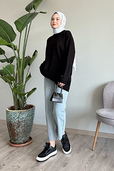 InStyle Fitilli Basic Siyah Triko Kazak