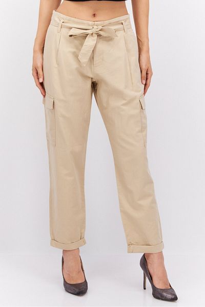 Esprit Women Straight Leg Belted Solid Cargo Pants, Tan