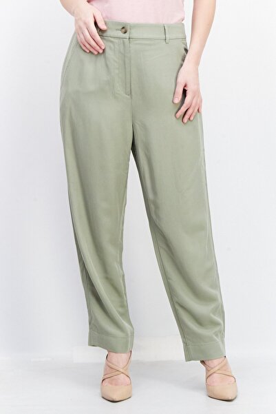 Esprit Women Regular Fit Plain Cropped Pant, Olive