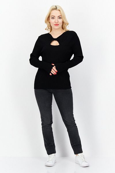 Calvin Klein Women Round Neck Long Sleeves Ribbed Sweater, Black