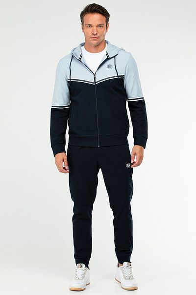 speedlife Navy Blue Regular Cotton Hooded Men's Tracksuit Set Xa1770