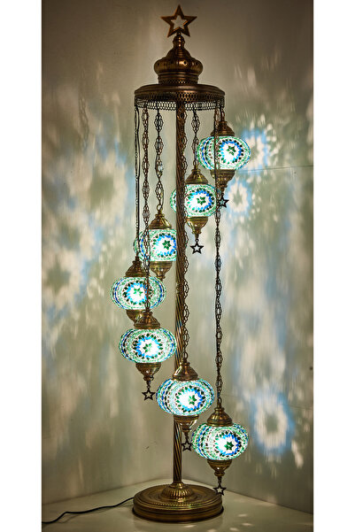 Demmex El Yapımı Mozaik Taşlarla Süslenmiş Ayaklı Lambader 7'li Otantik Dekor Lamba