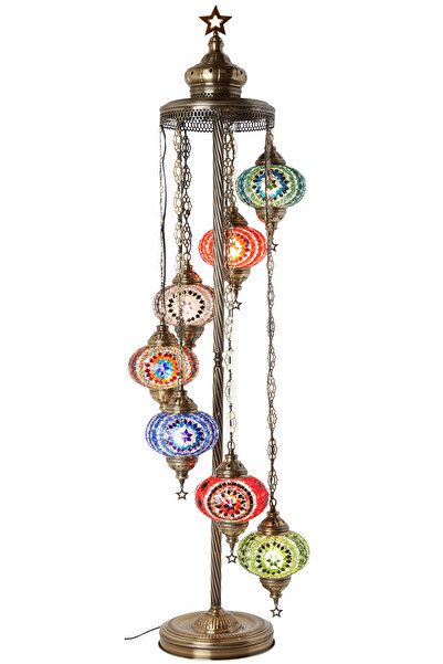 Demmex El Yapımı Mozaik Taşlarla Süslenmiş Ayaklı Lambader 7'li Otantik Dekor Lamba