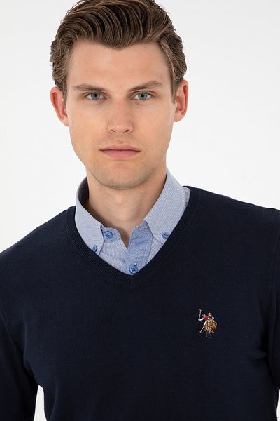 U.S. Polo Assn. Pulover de bază pentru bărbați, slim fit, cu decolteu în V, albastru bleumarin 50288885 -vr033