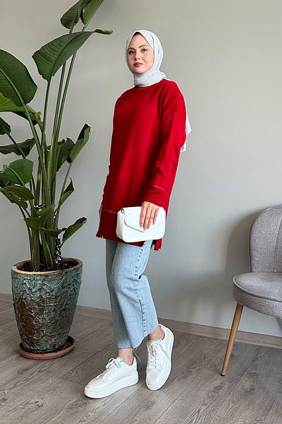 InStyle Pulover de bază roșu din tricotaje