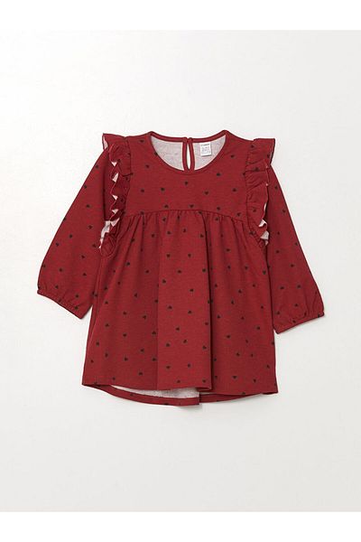 LC Waikiki Crew Neck Long Sleeve Printed Girl's Dress