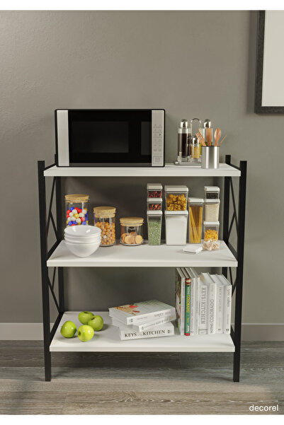 mormanya Arrose Metal Tekli Mutfak Rafı Malzeme Dolabı 3 Raflı Mikrodalga Fır...