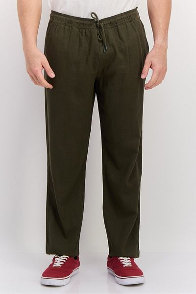 Threadbare Men Regular Fit Drawstring Plain Straight Pants, Green