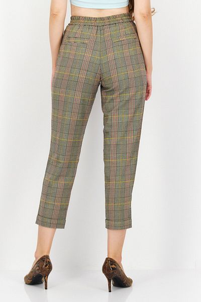 Esprit Women Regular Fit Plaid Capri Pants, Grey Combo