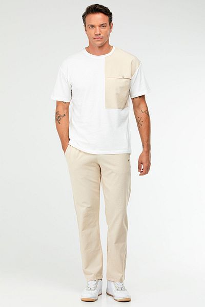speedlife Λευκό μπεζ Oversize Βαμβακερό λαιμόκοψη κοντό μανίκι ανδρική φόρμα Xb0094