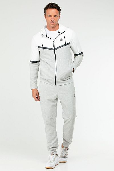 speedlife Gray Melange Regular Cotton Hooded Men's Tracksuit Set Xa1770