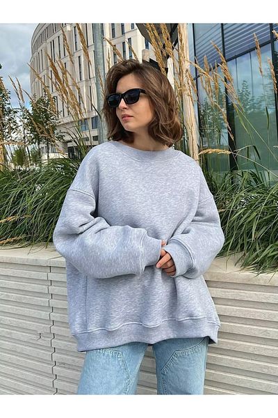 COMBİNE MİCHAİL Χειμερινό μαλακό φαρδύ φούτερ - Crew Neck, Şardonlu GRIMELANJ