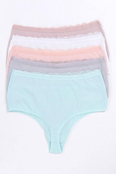 Nicoletta Women's Panties High Waist Thong Large Size 5 Pack Salmon