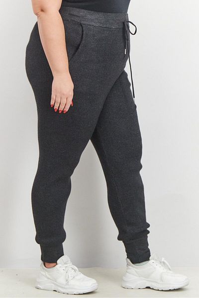 Black Tape Women Trendy Plus Size Ribbed Jogger Pants, Dark Charcoal Mix