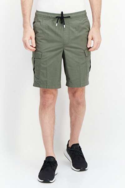 Perry Ellis Men 9 Inseam Drawstring Plain Cargo Short, Olive