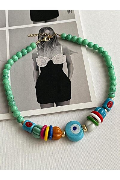 Koprinaco Yeşil Cam Nazar Boncuklu Summer Kolye (43 Cm)