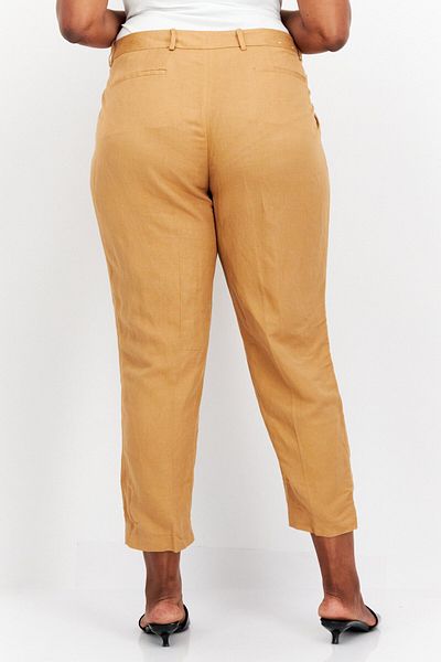 Calvin Klein Women Straight Leg Solid Plain Pants, Tan