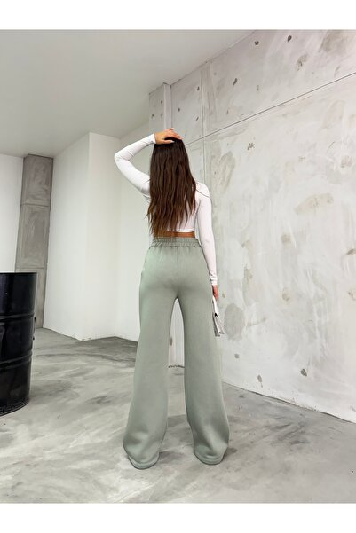 BİKELİFE Women's High Waist Elastic Three Thread Raised Sweatpants