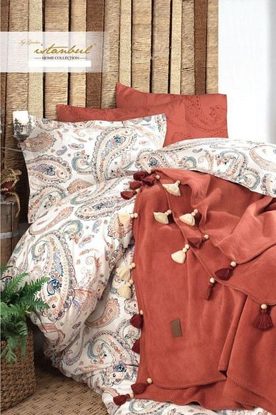 İyi Geceler İstanbul Σετ Παπλωματοθήκη Boho Chic Διπλή Φούντα - Κανέλα