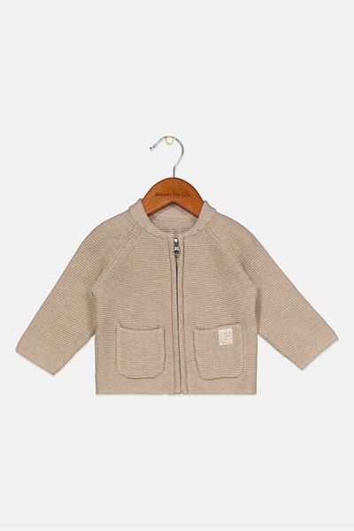 Tchibo Toddlers Gil Crew Neck Textured Sweater Cardigan, Tan