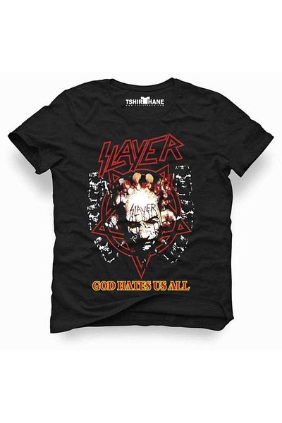 Tshirthane Мъжка тениска с щампа Slayer God Hates Us All Rock Metal Music