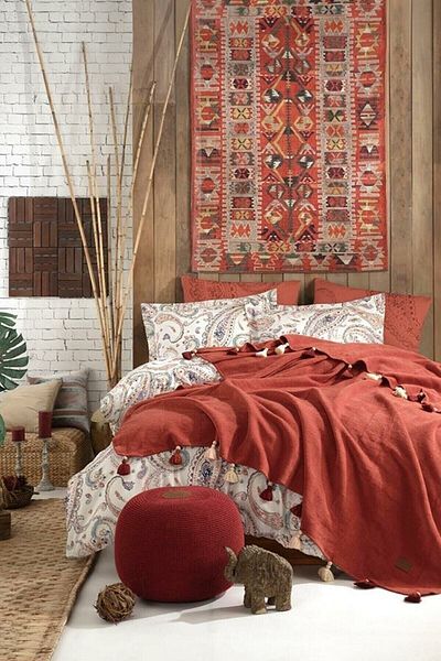 İyi Geceler İstanbul Σετ Παπλωματοθήκη Boho Chic Διπλή Φούντα - Κανέλα