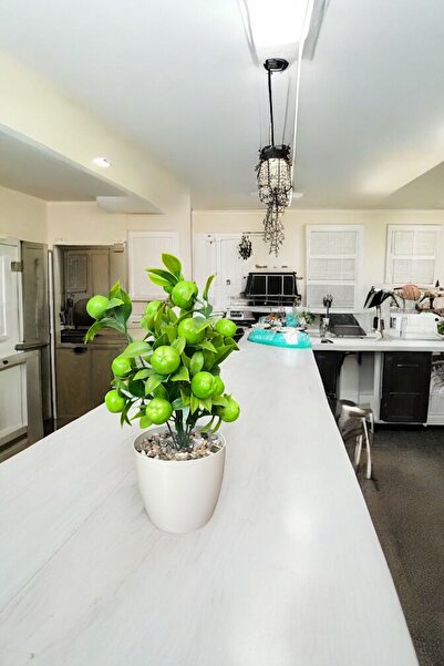 YAPAY ÇİÇEKÇİNİZ Artificial Green Apple Tree in a Pot with Stone Detail