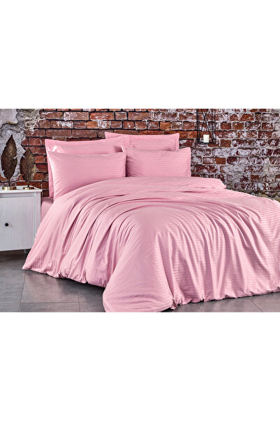 Komfort Home طقم غطاء لحاف من الساتان القطني المخطط المفرد