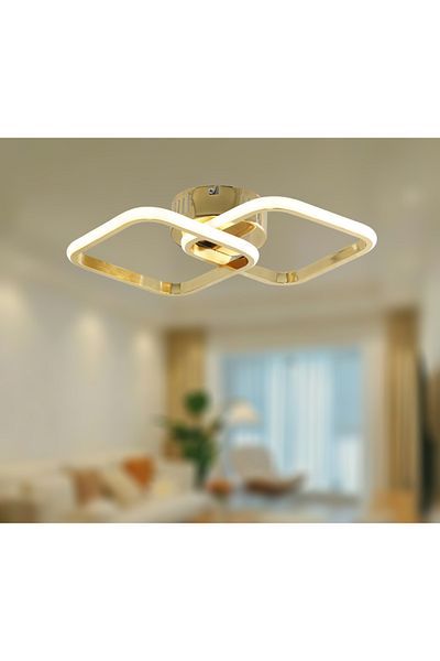 TT AYDINLATMA Tt405-2-Fsr French Yellow Coated - 2-Piece Square Led Chandelier (Daylight)