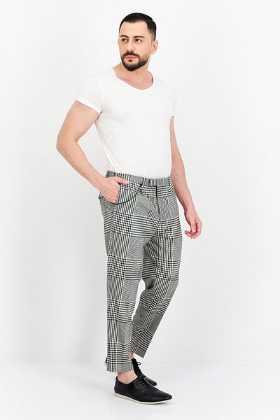 Twisted Tailor Men Regular Fit Micro Grid Cropped Pants, Black