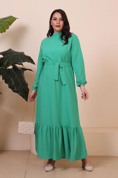 Ferace Φόρεμα Plus Size Μακρυμάνικο Γυναικείο Φόρεμα Τεσετουρ Πλισέ
