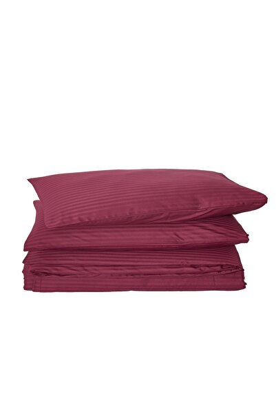 Komfort Home Single Striped Cotton Satin Duvet Cover Set / Burgundy