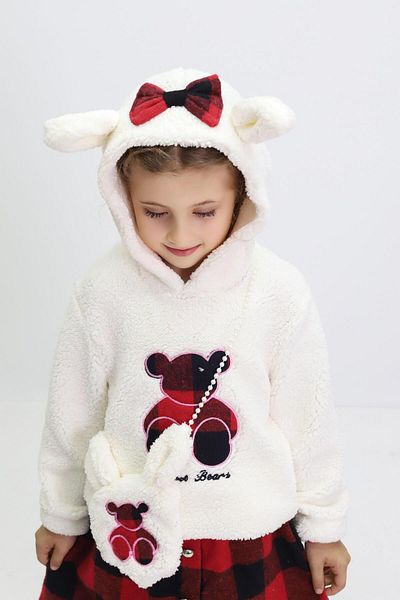 Kamex Plaid Teddy Bear Bag Detailed Girl's Set