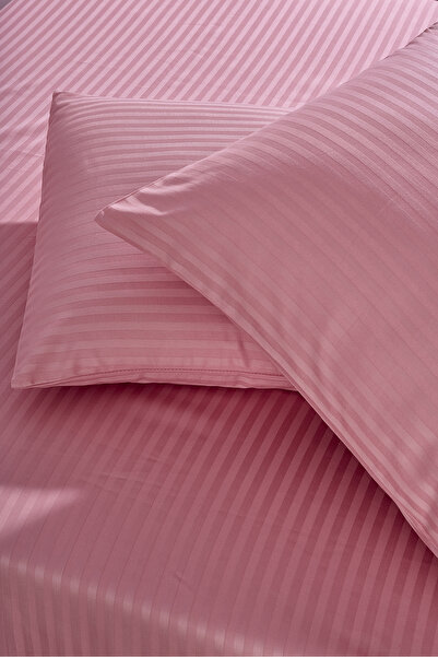 Komfort Home Single Striped Cotton Satin Sheet Set / Powder