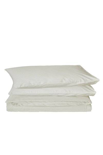 Komfort Home طقم غطاء لحاف من الساتان القطني المخطط فردي / كريمي