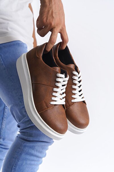 Zerenyus SLW151 Boost Lace-up Skin Ανδρικά παπούτσια casual sneaker καφέ λευκό