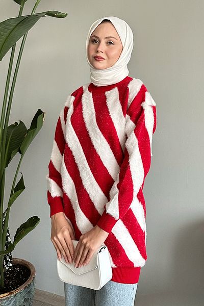 InStyle Yumoş Double Striped Red Knitwear Sweater