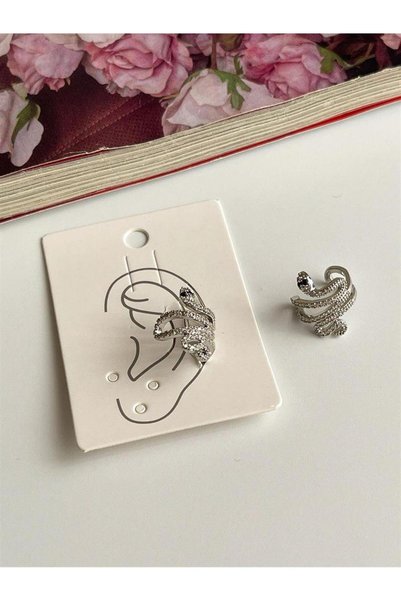 Koprinaco Zirkon Taşlı Gümüş Renk Tekli Snake Ear Cuff Küpe