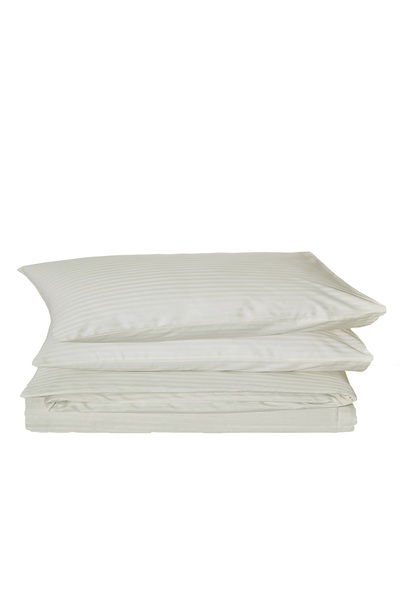 Komfort Home Double Striped Cotton Satin Duvet Cover Set / Cream