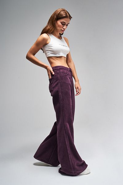 its basic Women's Purple Color 29W452 Loose Flare Fit Thick Corduroy Trousers