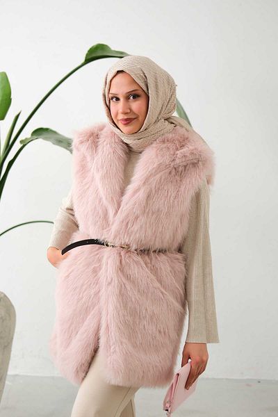 lurex moda Vestă din blană cu centură
