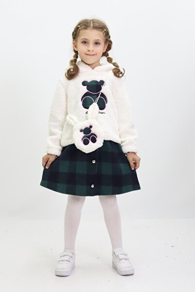 Kamex Plaid Teddy Bear Bag Detailed Girl's Set