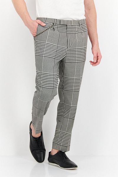 Twisted Tailor Men Regular Fit Micro Grid Cropped Pants, Black