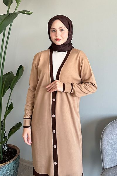InStyle سترة تريكو طويلة بتفاصيل مخططة