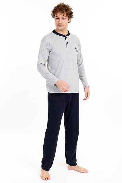 Pemilo Men's Gray Single Jersey Pajama Set - Long Sleeve 1065