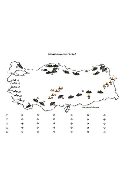Glanart a3 boy  dilsiz türkiyenin dağları haritası renksiz 10 adet