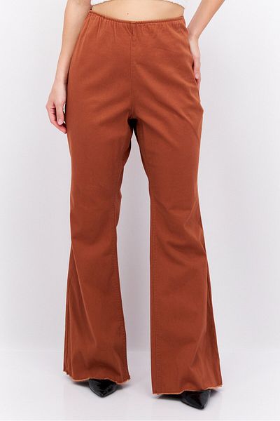 Tinseltown Women Plus Size High Rise Solid Stretchable Flared Pants, Brown