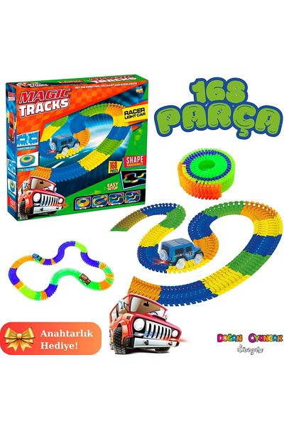 Doğan Oyuncak Dünyası مجموعة مسار السكك الحديدية 168 قطعة من Magic Trucks - ألعاب ملونة للممر والقطار