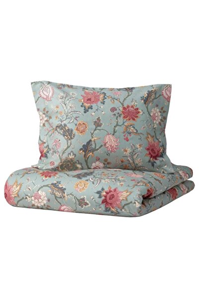 IKEA Set cuvertură de pilota Nasselklocka, cu model gri-floral, 150x200/50x60...