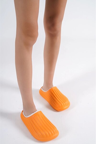 EFW Inverna Faylon Taban Içi Tüylü Kadın Turuncu Ev Terliği